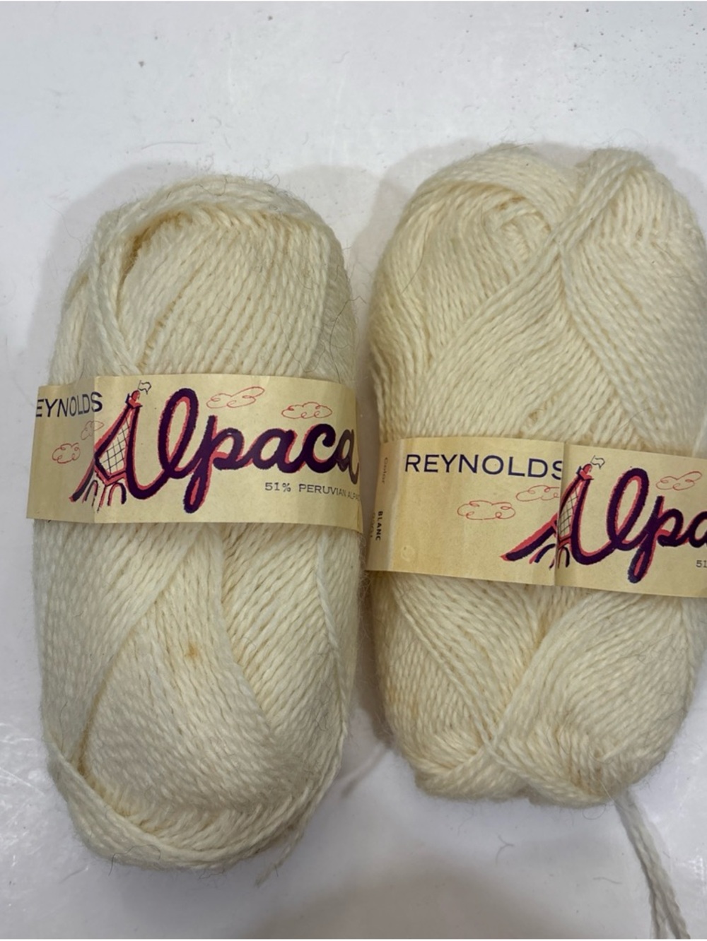 Lot Of 2 New Reynolds Alpaca & Wool Blanc 2201 Yarn France